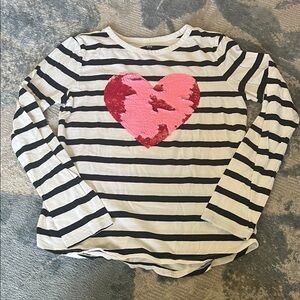 GAP Black and White Striped Tee with Red Heart